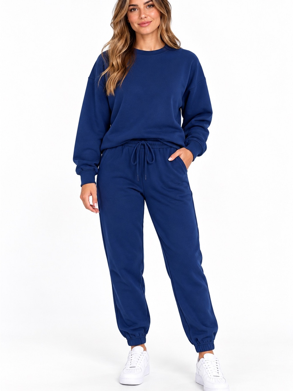 Zenana Navy Blue Two-Piece Jogger Lounge Set with Drawstring & Pockets